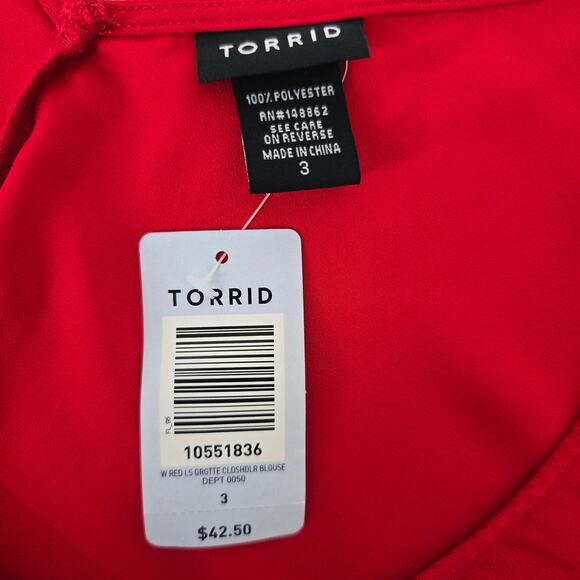Torrid Georgette Cold Shoulder Top Flowy Blouse Size 3 Plus Size 3X  22-24 Red - Picture 10 of 11